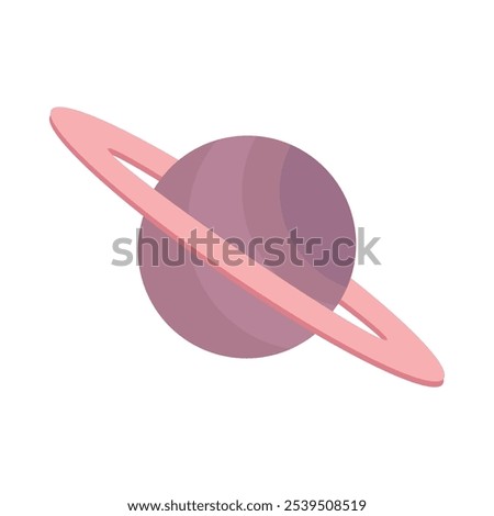 Vector planet with a ring in a cartoon style. Wonders of the cosmos, astronomy science. The illustration is suitable for web design, online shop, print, and social media posts. The icon is isolated on