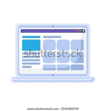 Web page layout with data areas on laptop monitor icon. Open website of online store or personal account of a government agency element. Simple flat vector isolated on white background