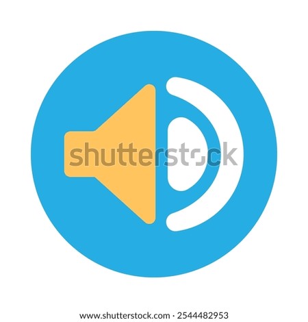 Audio device speaker at full volume icon. Adjusting and controlling volume of sound device element. Simple flat vector isolated on white background