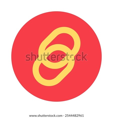 Yellow connected chain elements on red sticker icon. Connecting databases and building user command execution path element. Simple flat vector isolated on white background