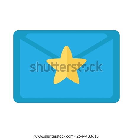 Closed paper envelope sealed with star shaped stamp icon. High priority email with added favorites element. Simple flat vector isolated on white background