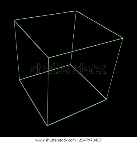 Y2K vector rave psychedelic futuristic cube object in trendy neon green black style. Surreal retro abstract geometric wireframe shapes, crypto or cyberpunk elements and perspective grid symbol.