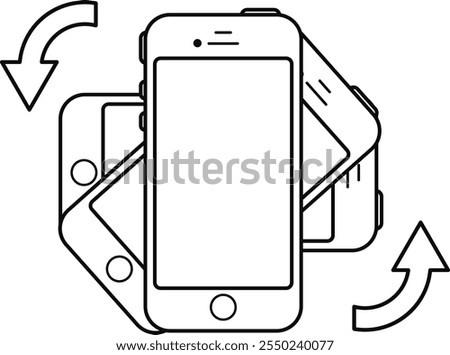 Rotate Your Phone vector Illustration in an outline style. Instruction of how to see apps in portrait or landscape mode on the phone. The web, telephone, and screen different orientations with a