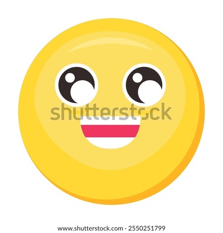 Smiling emoji facial expression. Colorful vector friendly smile emoticon icon. Cute sticker, social media happy mood character, emotion and warm feeling chat element