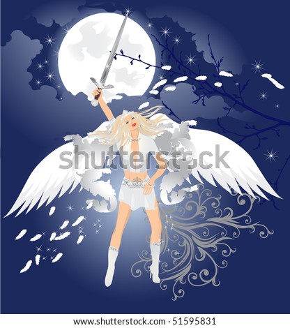 beautiful angel with magic sword