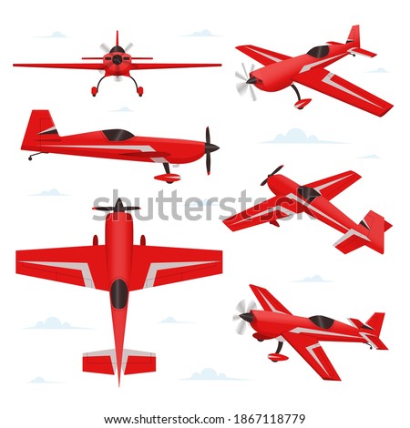 Aerobatic aircraft in different views. Stunt plane illustration