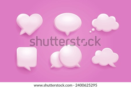 Set of 3D speech bubble isolated on pink background. Empty text bubble in various shapes. 3D chat icon