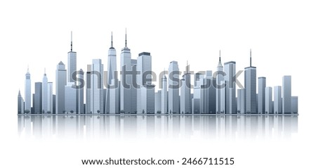 City skyline isolated on white background. Modern city skyscraper, cityscape buildings