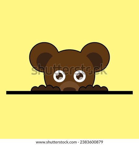 vector graphic of a cute bear head lurking with glowing eyeballs