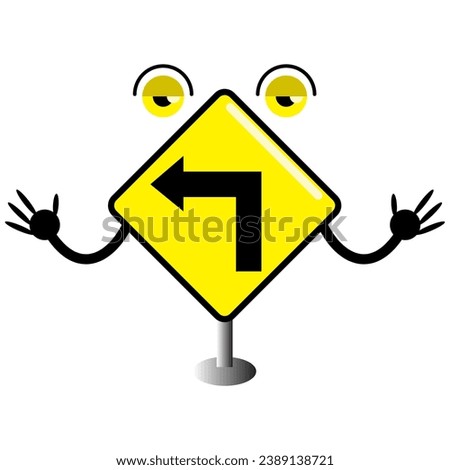 vector cartoon traffic sign with a sharp left turn symbol