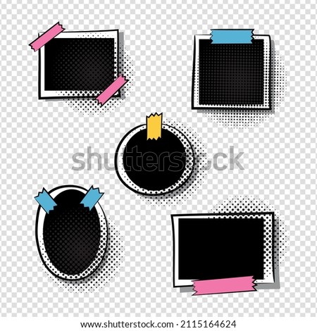 Collection of photo frames in comic style for a photo album. Color stickers on frames. Set in pop art style. Template for the design of frames for photographs, posters, cards, stickers. Vector