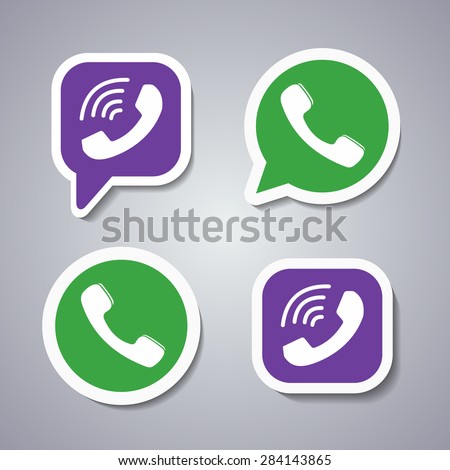 Set of flat icons with handsets, vector illustration