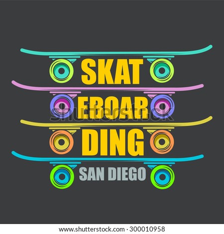 Vector illustration on the theme of skateboarding, print, skate, printing on clothing, vintage emblem, logo