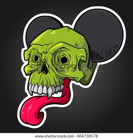 vector illustration. green skull with ears and a long tongue. skull vector, skull logo, skull art, skull sticker, skull character, skull cartoon, skull angry, skull beautiful, skull brutal Stock fotó © 