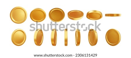 Money symbol, gold and wealth. Business success money, finance budget. Shiny golden coins. Money cash sign or render icons set in different shape isolated on white background. Vector illustration