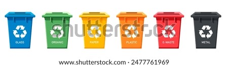 Set of colored recycling bins on a white background. Vector illustration