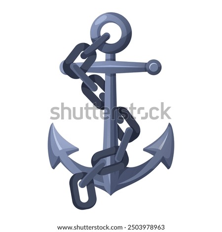 Blue anchor with a black chain on a white background. Vector illustration