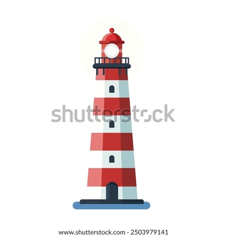 Red and white lighthouse illustration. Vector illustration