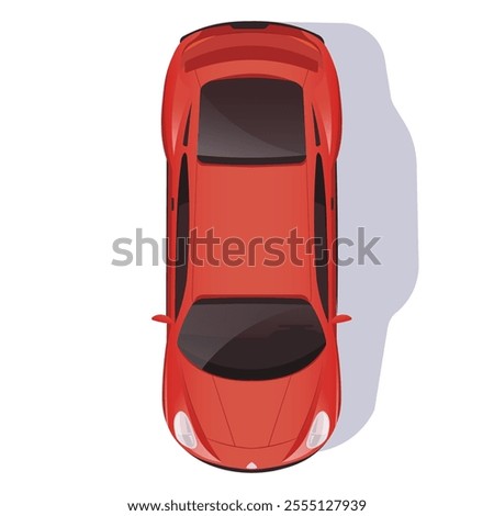 Top view of a red car illustration on a white background. Vector illustration