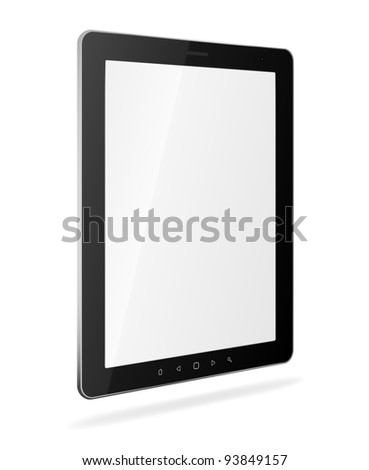 Vector tablet pc with empty white screen and black frame. Object isolated of background. EPS8 editable illustration