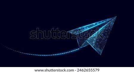 Polygonal paper plane. Business startup, innovation, growth, travel, way forward freedom concept. Wireframe low poly plane. Vector illustration.