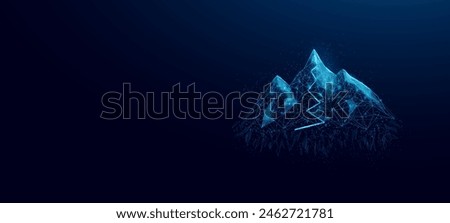 Mountains. Mountain path. Success business startup, innovation, growth, travel, freedom concept. Polygonal wireframe vector illustration.