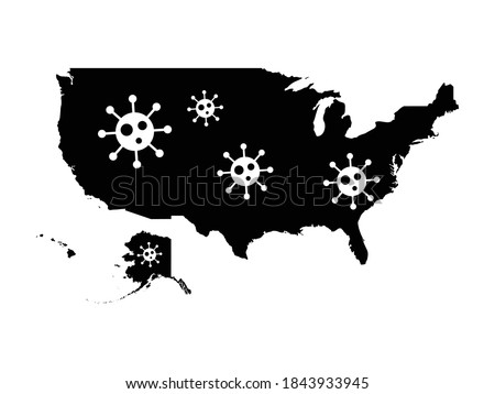 USA Map with Virus Icon. Pictogram depicting covid-19 coronavirus on map of Unites States of America. Eps Vector