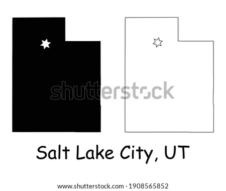 Utah UT state Map USA with Capital City Star at Salt Lake City. Black silhouette and outline isolated maps on a white background. EPS Vector