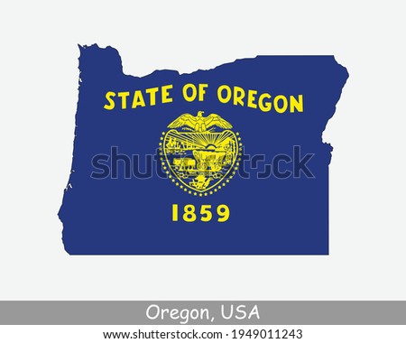 Oregon Map Flag. Map of OR, USA with the state flag isolated on a white background. United States, America, American, United States of America, US State. Vector illustration.