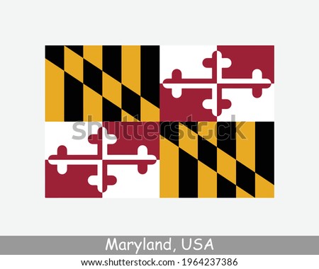 Maryland USA State Flag. Flag of MD, USA isolated on white background. United States, America, American, United States of America, US State. Vector illustration.