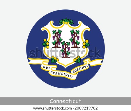 Connecticut Round Circle Flag. CT USA State Circular Button Banner Icon. ALABAMA United States of America State Flag. The Constitution State EPS Vector