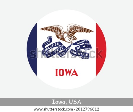 Iowa Round Circle Flag. IA USA State Circular Button Banner Icon. Iowa United States of America State Flag. Hawkeye State EPS Vector