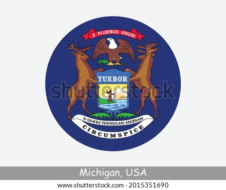 Michigan Round Circle Flag. MI USA State Circular Button Banner Icon. Michigan United States of America State Flag. The Great Lakes State EPS Vector