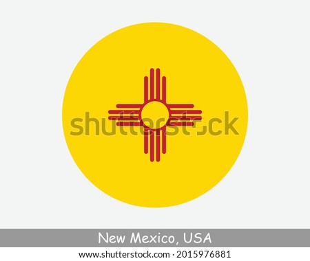 New Mexico Round Circle Flag. NM USA State Circular Button Banner Icon. New Mexico United States of America State Flag. Land of Enchantment EPS Vector