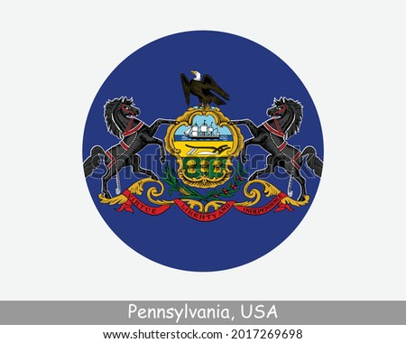 Pennsylvania Round Circle Flag. PA USA State Circular Button Banner Icon. Pennsylvania United States of America State Flag. Keystone State, Quaker State, EPS Vector