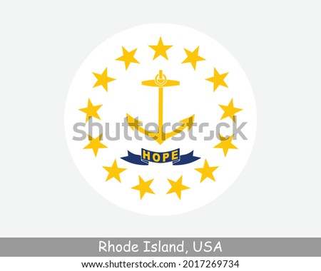 Rhode Island Round Circle Flag. RI USA State Circular Button Banner Icon. Rhode Island United States of America State Flag. The Ocean State, Little Rhody, EPS Vector