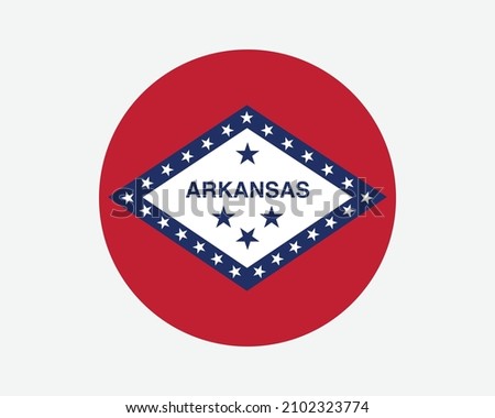 Arkansas USA Round State Flag. AR, US Circle Flag. State of Arkansas, United States of America Circular Shape Button Banner. EPS Vector Illustration.