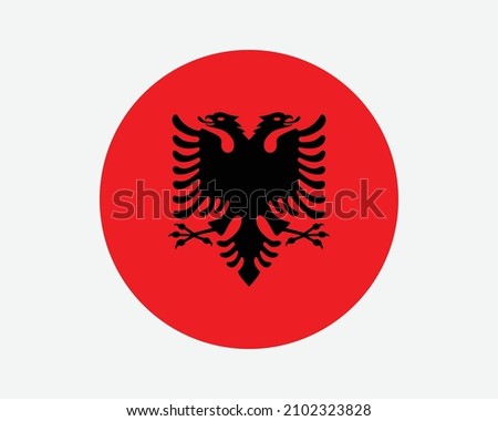 Albania Round Country Flag. Circular Albanian National Flag. Republic of Albania Circle Shape Button Banner. EPS Vector Illustration.