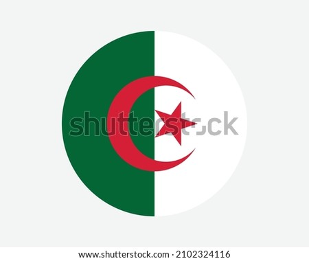 Algeria Round Country Flag. Circular Algerian National Flag. People's Democratic Republic of Algeria Circle Shape Button Banner. EPS Vector Illustration.