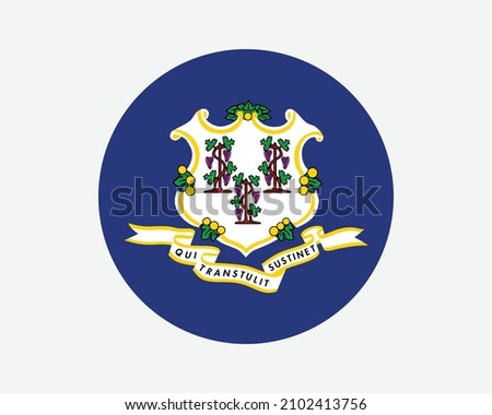 Connecticut USA Round State Flag. CT, US Circle Flag. State of Connecticut, United States of America Circular Shape Button Banner. EPS Vector Illustration.