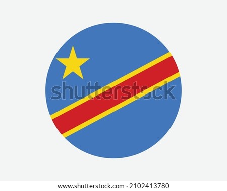 Congo Kinshasa Round Country Flag. Circular DRC National Flag. Democratic Republic of the Congo Circle Shape Button Banner. EPS Vector Illustration.
