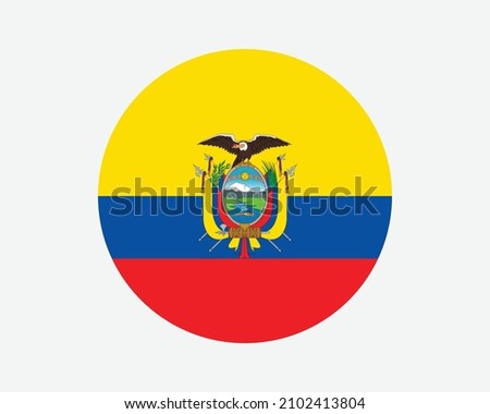 Ecuador Round Country Flag. Circular Ecuadorian National Flag. Republic of Ecuador Circle Shape Button Banner. EPS Vector Illustration.