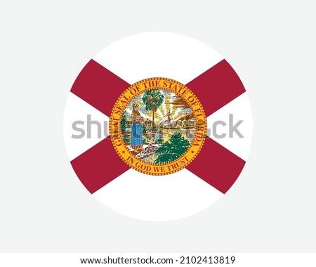 Florida USA Round State Flag. FL, US Circle Flag. State of Florida, United States of America Circular Shape Button Banner. EPS Vector Illustration.