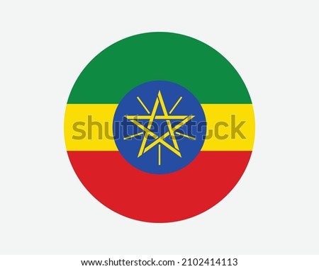 Ethiopia Round Country Flag. Circular Ethiopian National Flag. Federal Democratic Republic of Ethiopia Circle Shape Button Banner. EPS Vector Illustration.