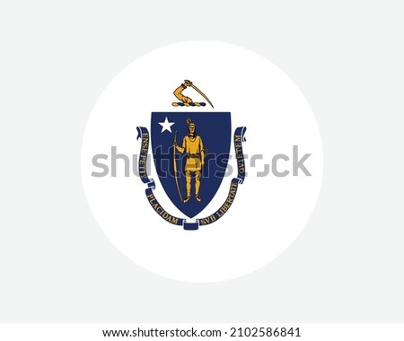 Massachusetts USA Round State Flag. MA, US Circle Flag. State of Massachusetts, United States of America Circular Shape Button Banner. EPS Vector Illustration.