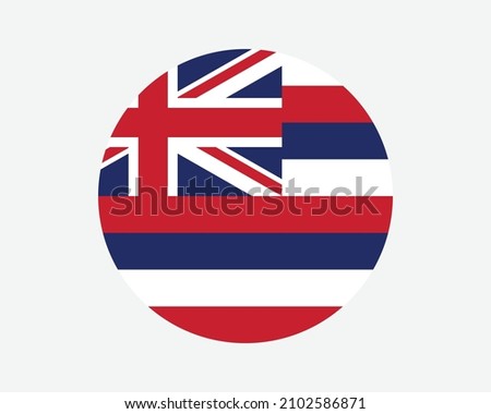 Hawaii USA Round State Flag. HI, US Circle Flag. State of Hawaii, United States of America Circular Shape Button Banner. EPS Vector Illustration.