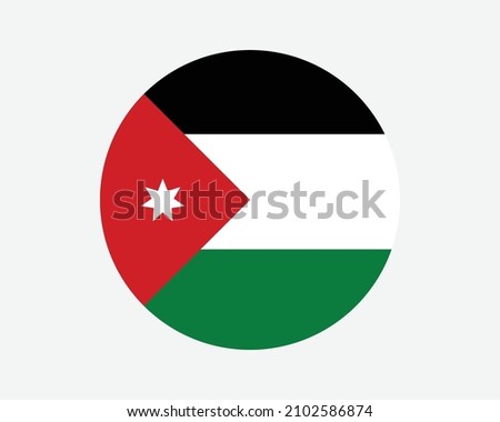 Jordan Round Country Flag. Jordanian Circle National Flag. Hashemite Kingdom of Jordan Circular Shape Button Banner. EPS Vector Illustration.