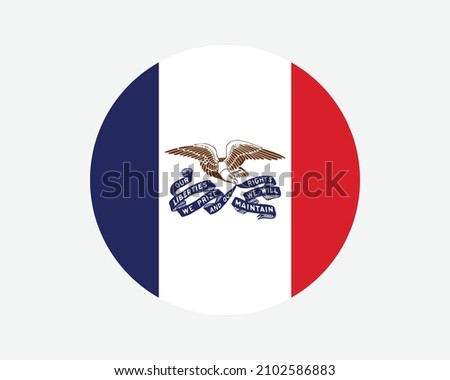 Iowa USA Round State Flag. IA, US Circle Flag. State of Iowa, United States of America Circular Shape Button Banner. EPS Vector Illustration.