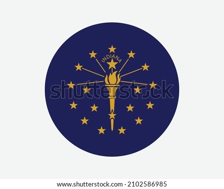 Indiana USA Round State Flag. IN, US Circle Flag. State of Indiana, United States of America Circular Shape Button Banner. EPS Vector Illustration.