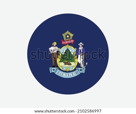 Maine USA Round State Flag. ME, US Circle Flag. State of Maine, United States of America Circular Shape Button Banner. EPS Vector Illustration.